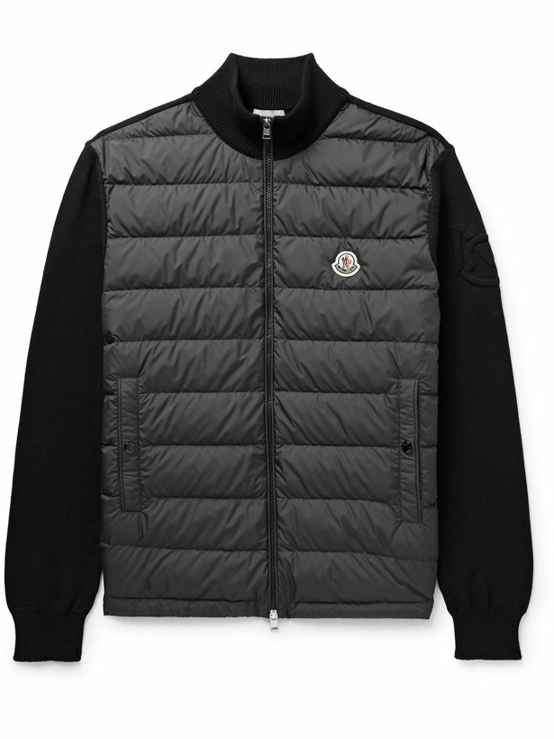 Photo: Moncler - Panelled Cotton and Quilted Shell Down Zip-Up Cardigan - Black