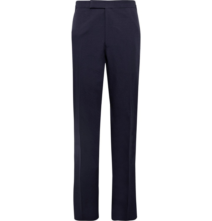 Photo: Richard James - Spirit Slim-Fit Textured Wool and Cotton-Blend Suit Trousers - Blue