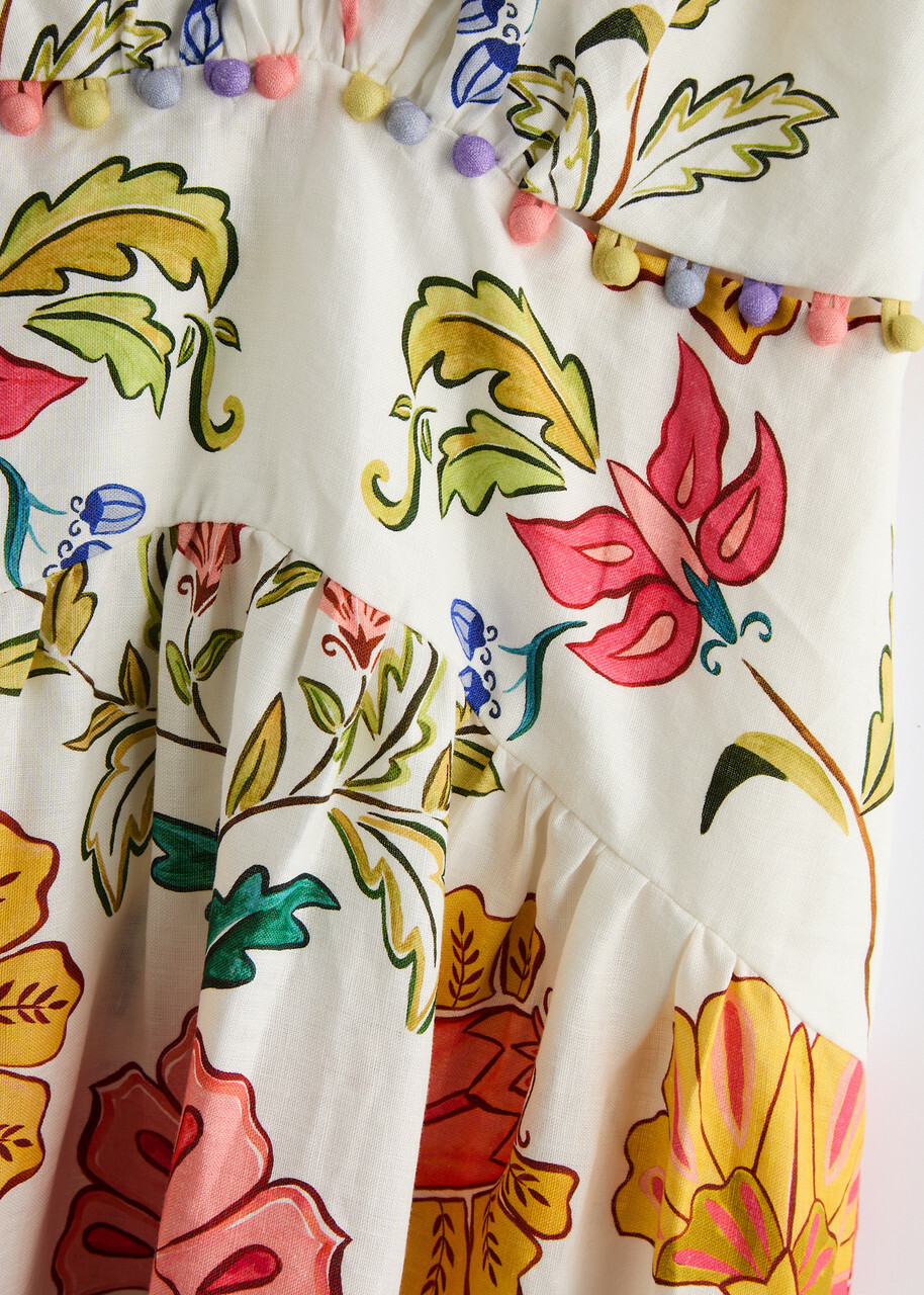 Farm Rio Floral Insects Printed Linen Midi Dress White