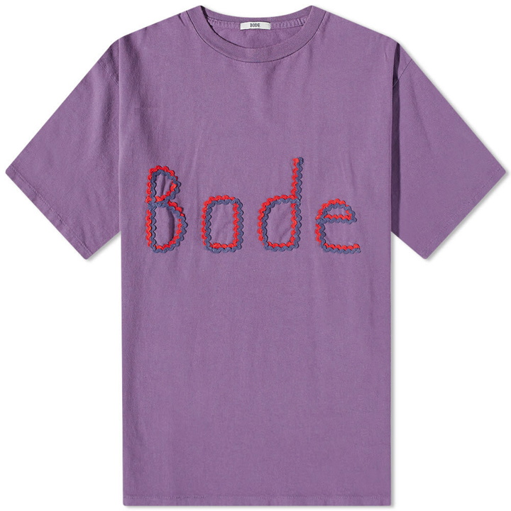 Photo: Bode Men's Rickrack Embroidered Logo T-Shirt in Purple