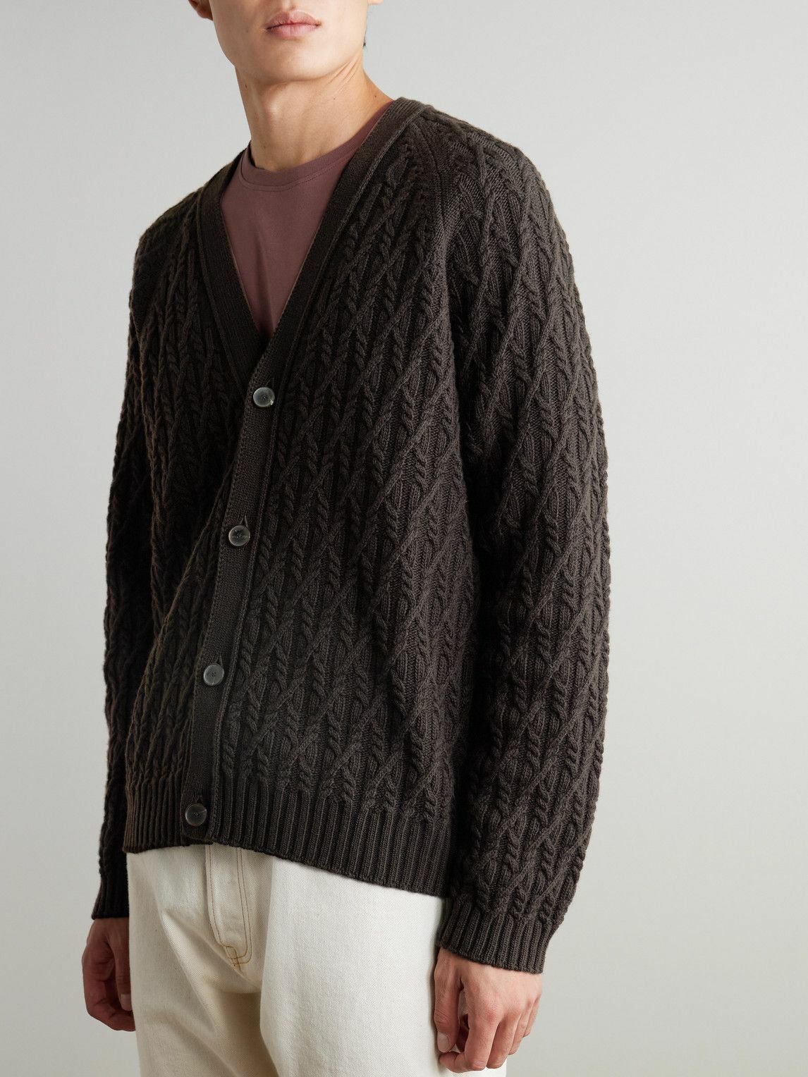 Mr P. - Cable-Knit Wool Cardigan - Brown