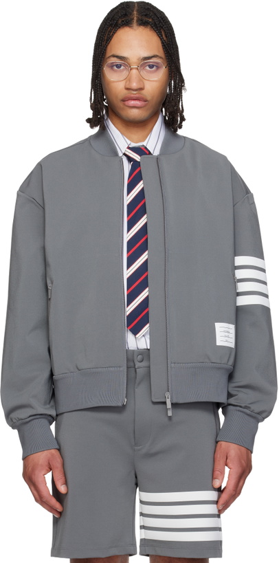 Photo: Thom Browne Gray 4-Bar Tech Bomber Jacket