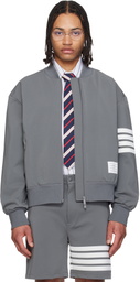 Thom Browne Gray 4-Bar Tech Bomber Jacket
