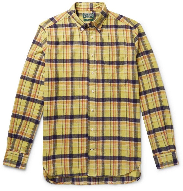 Photo: Gitman Vintage - Button-Down Collar Checked Brushed Cotton-Flannel Shirt - Men - Yellow