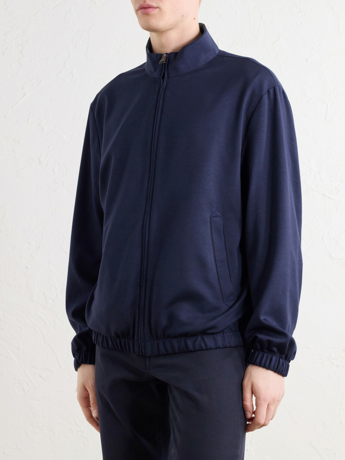 Canali - Wool-Jersey Half-Zip Polo Shirt - Blue