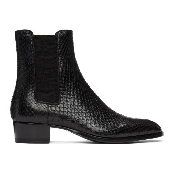 Photo: Saint Laurent Black Python Wyatt Chelsea Boots