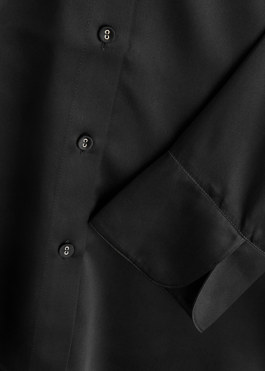Fleur OF England Fleur du Jour Silk-satin Pyjama Shirt Black