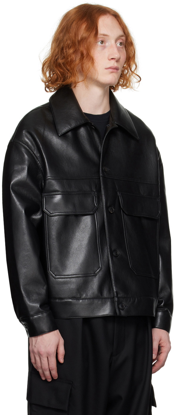 Lownn Black Relaxed Fit Faux-Leather Jacket