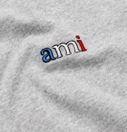 AMI - Logo-Embroidered Mélange Cotton-Jersey T-Shirt - Men - Gray
