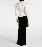 Alessandra Rich Bow-detail satin and velvet maxi dress