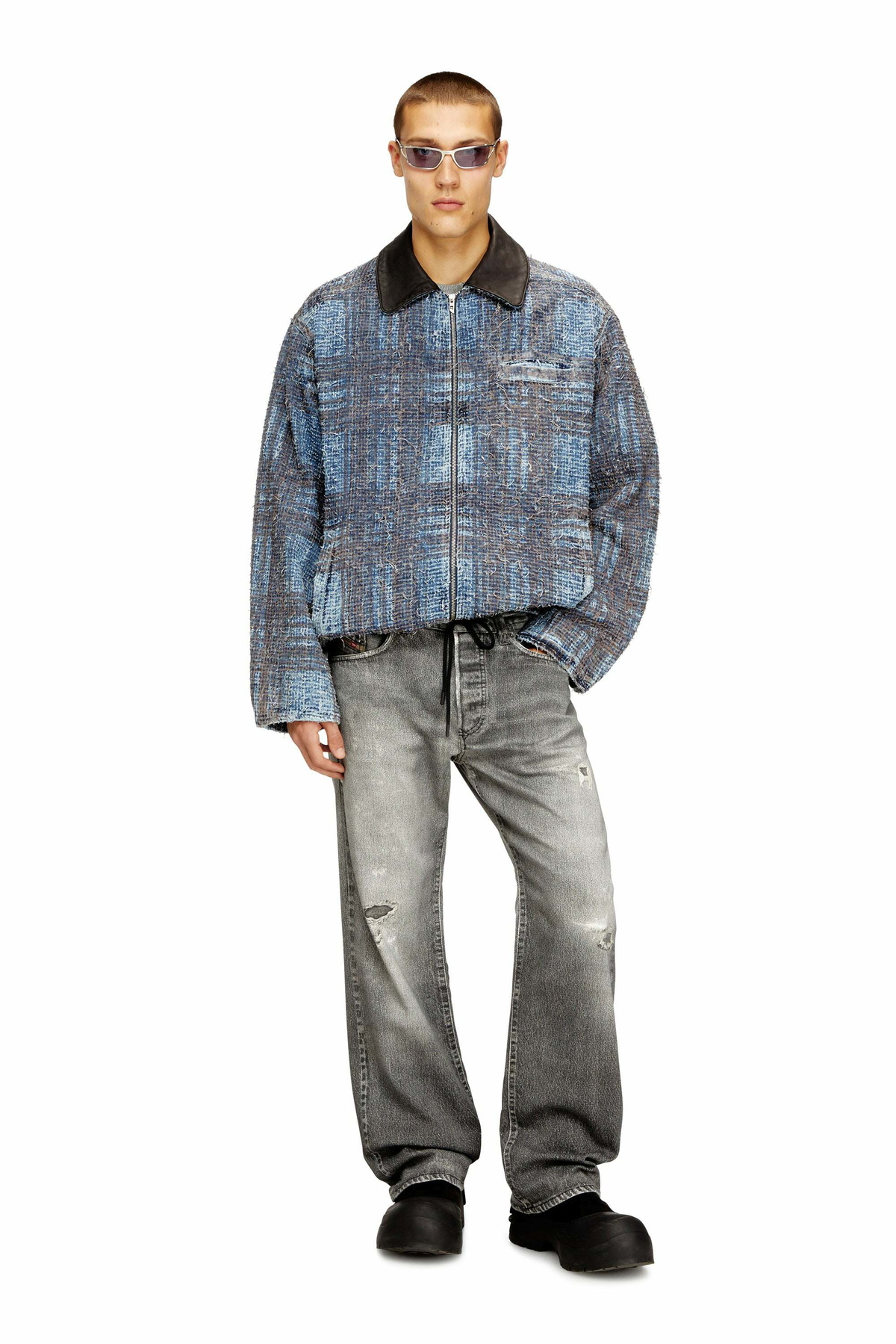 Diesel Jacket in graphic bouclé denim - Denim Jackets Mens in Multicolor