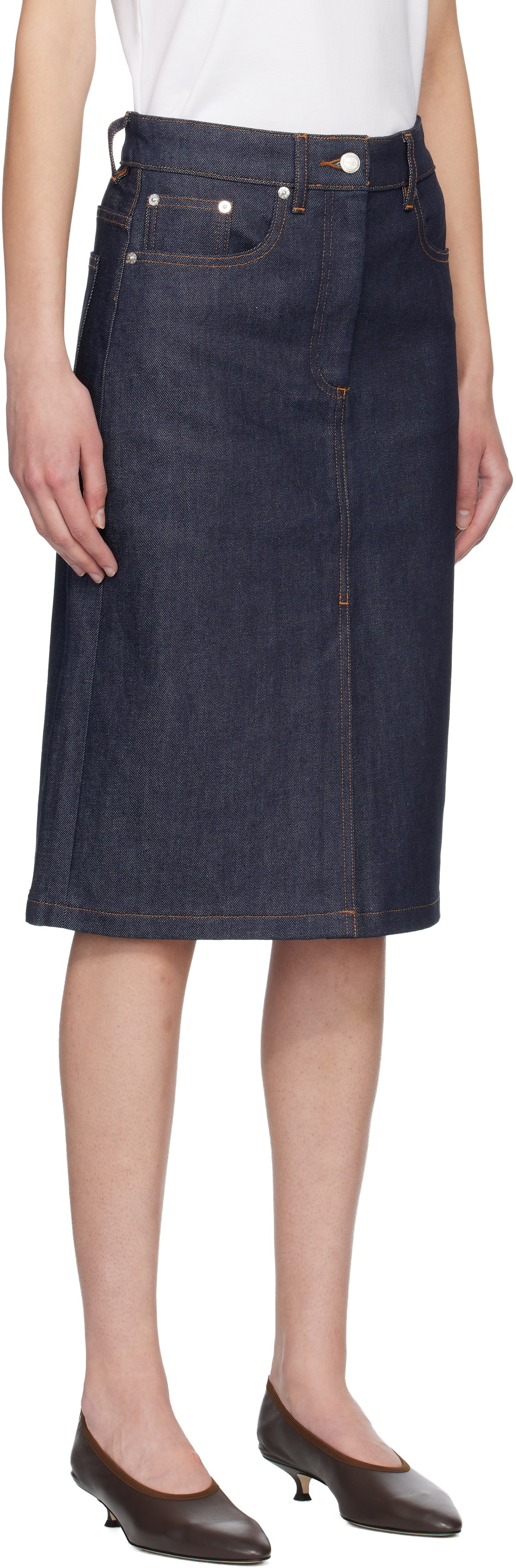 A.P.C. Navy Lizzie Denim Midi Skirt