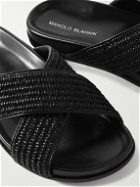 Manolo Blahnik - Chiltern Leather-Trimmed Raffia Slides - Black