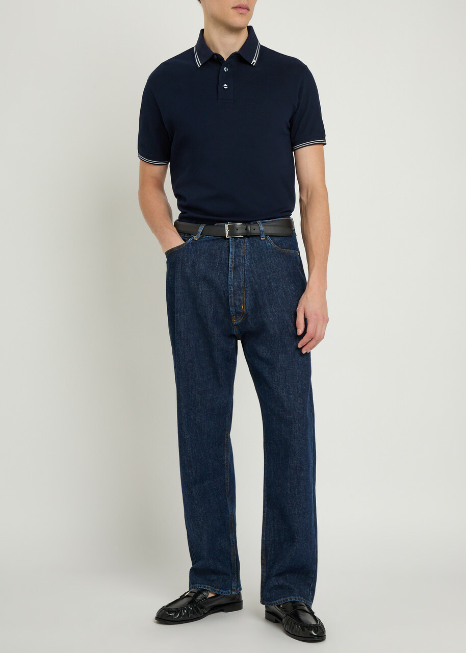 Emporio Armani Piqué Stretch-cotton Polo Shirt Navy