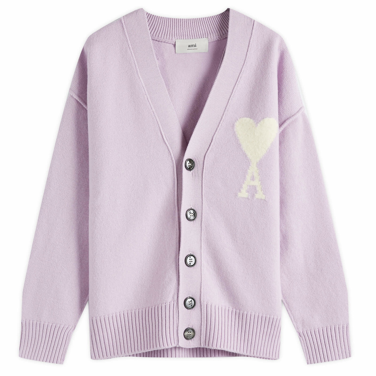 AMI Paris Women's Off White ADC Cardigan in Lilac/Ecru AMI