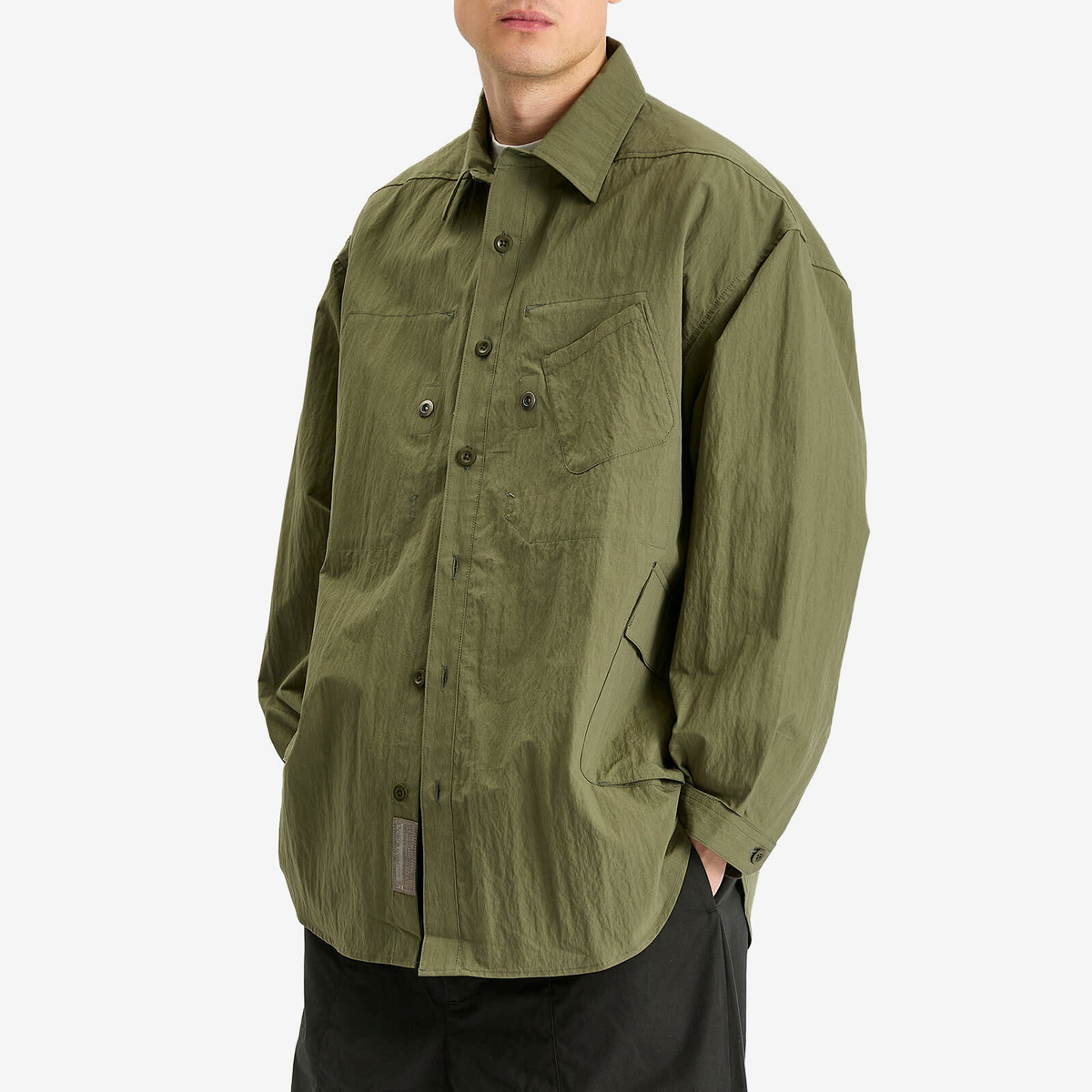 Poliquant Men's In-Outside Pockets Oversized CPO Shirt Jacket in Olive