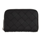 Bottega Veneta Black and Silver Intrecciato Zip Around Wallet