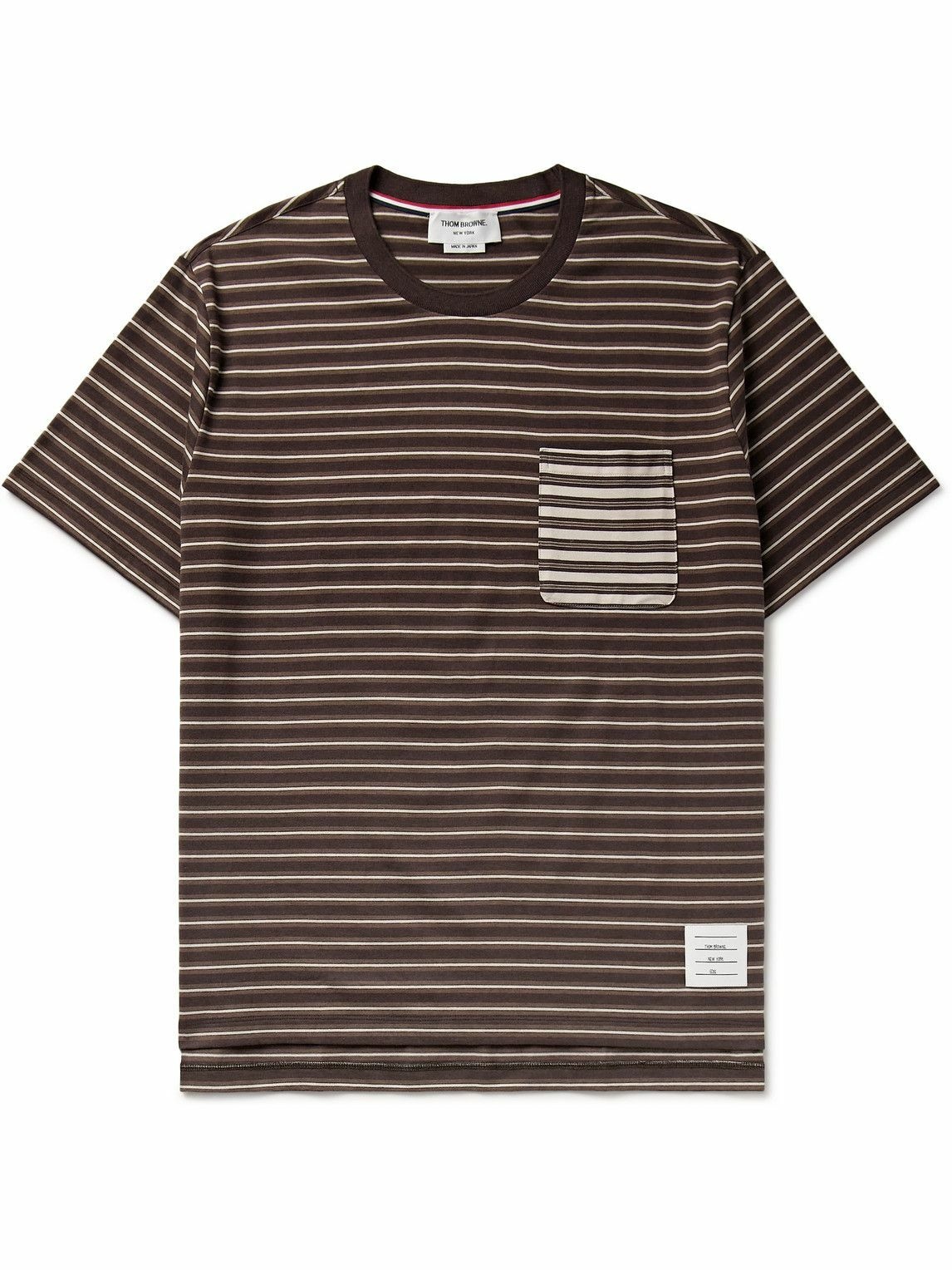 Thom Browne - Logo-Appliquéd Striped Cotton-Jersey T-Shirt - Brown Thom ...