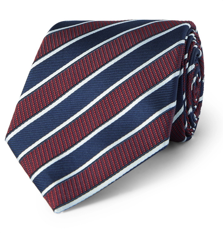 Photo: CANALI - 8cm Striped Silk-Jacquard Tie - Burgundy
