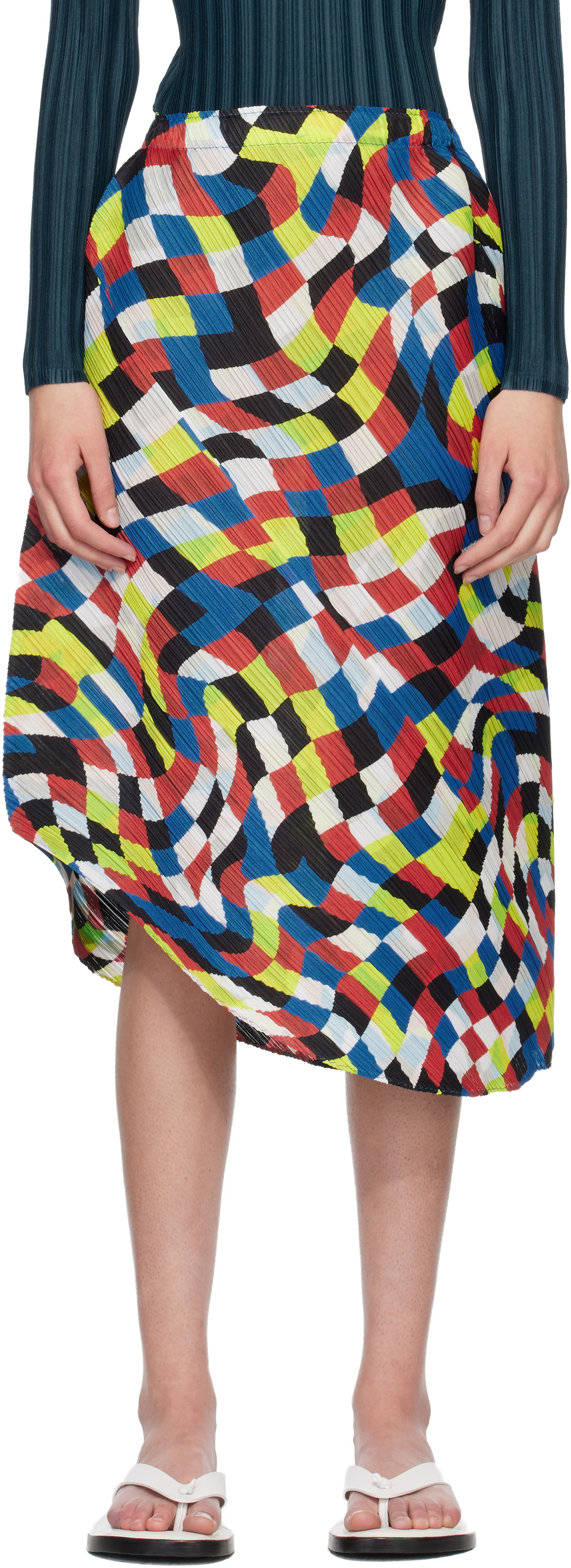 PLEATS PLEASE ISSEY MIYAKE Multicolor Dancing Square Midi Skirt