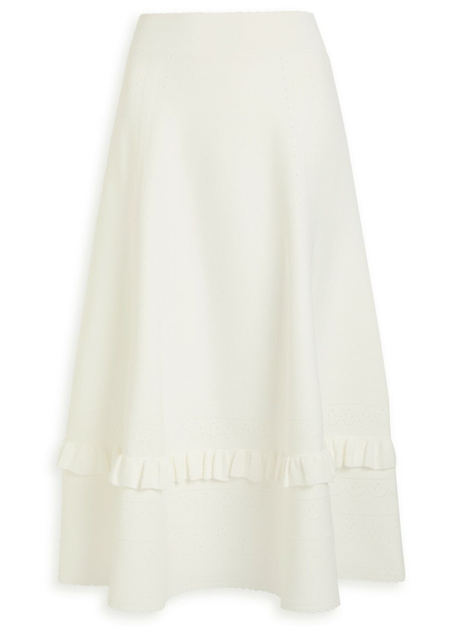 Needle & Thread Pointelle Stretch-knit Midi Skirt Cream