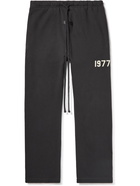 FEAR OF GOD ESSENTIALS - Straight-Leg Logo-Flocked Cotton-Blend Jersey Sweatpants - Gray