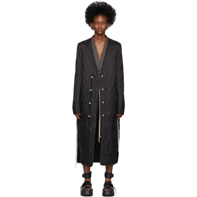 Rick Owens Black Long Quilted Liner Coat Rick Owens