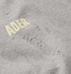 Ader Error - Distressed Logo-Print Cotton-Blend Jersey Zip-Up Hoodie - Gray