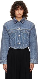 Pushbutton Blue Denim Print Cropped Jacket