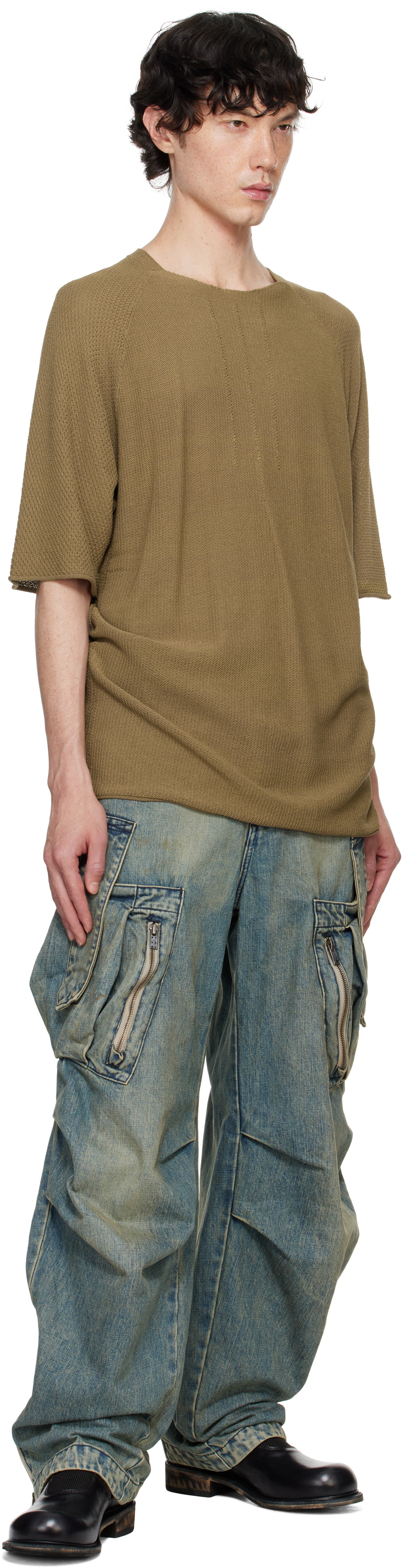DEVOA Khaki Short Sleeve Knit T-shirt