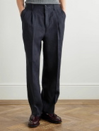 Kaptain Sunshine - Shoecut Slacks Straight-Leg Pleated Linen and Silk-Blend Suit Trousers - Blue