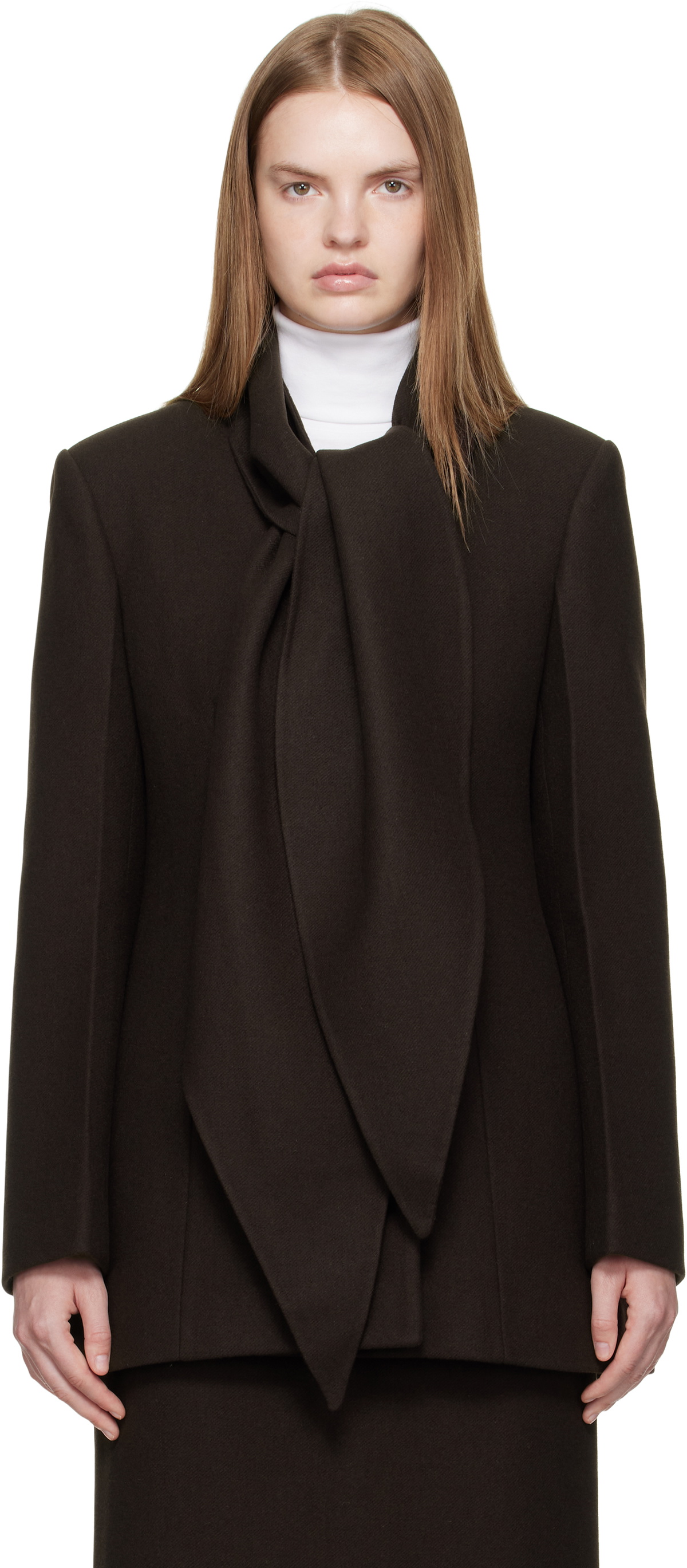 R2W Brown Mullin Wool Scarf Jacket