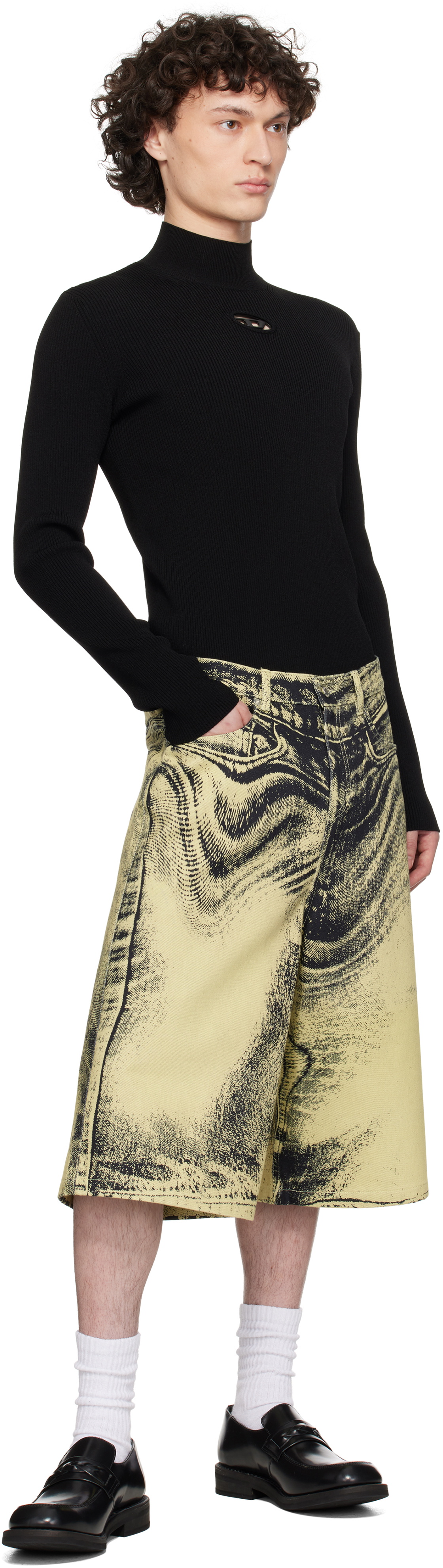 CAMPERLAB Yellow & Black Distorted Denim Shorts