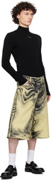 CAMPERLAB Yellow & Black Distorted Denim Shorts