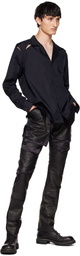 Sulvam Black Scars Horce Leather Pants