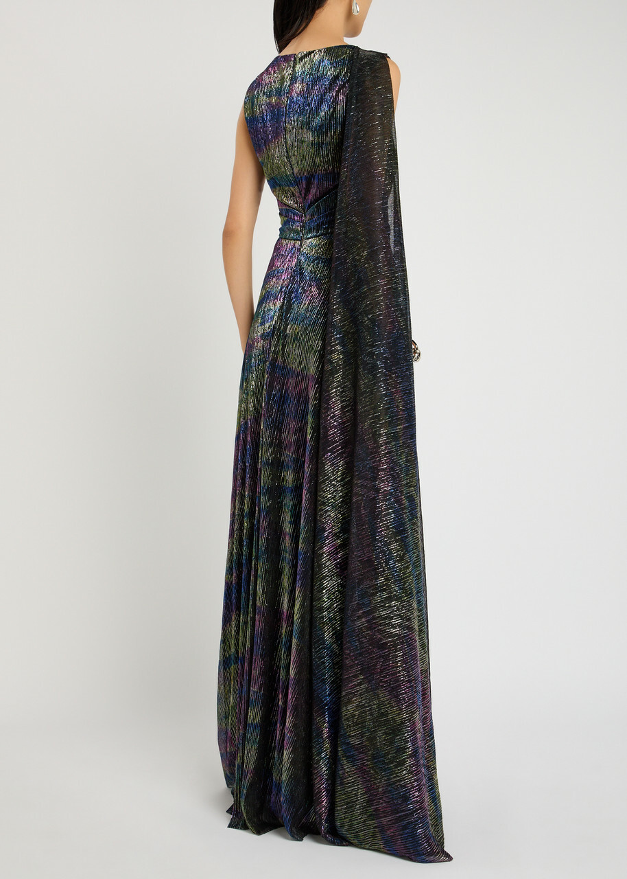 Talbot Runhof Scarf-effect Metallic-weave Gown Multicoloured 1