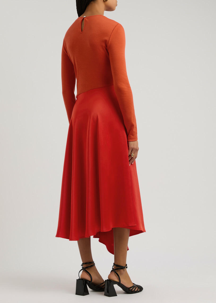 Stine Goya Wool and Satin Midi Dress Orange