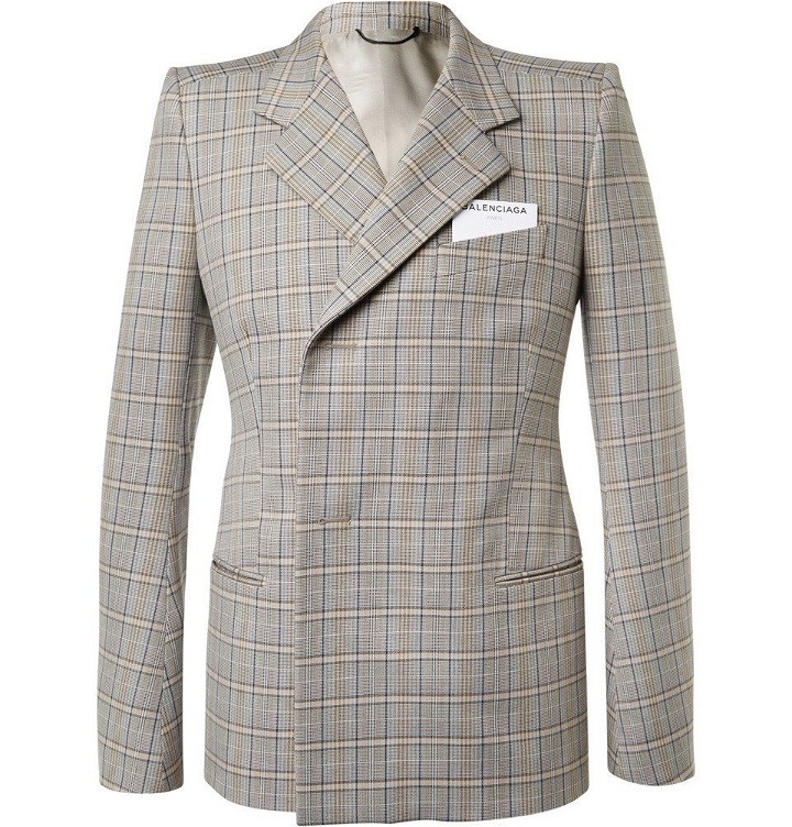Photo: Balenciaga - Beige Double-Breasted Checked Cotton Suit Jacket - Men - Beige