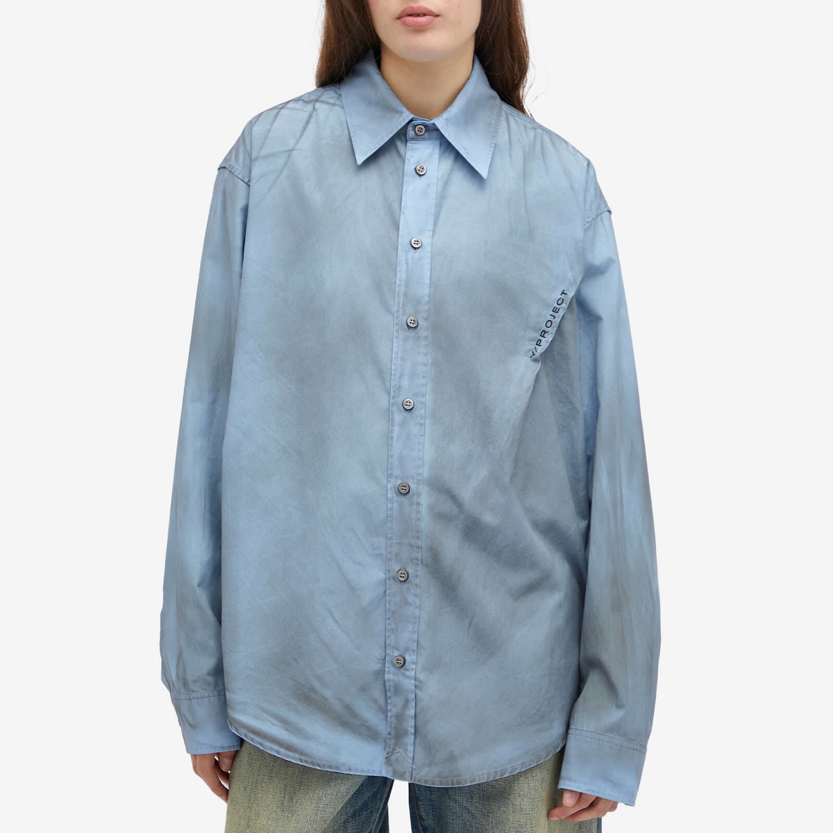 Y/Project Women's Spray Pinched Logo Shirt in Grey