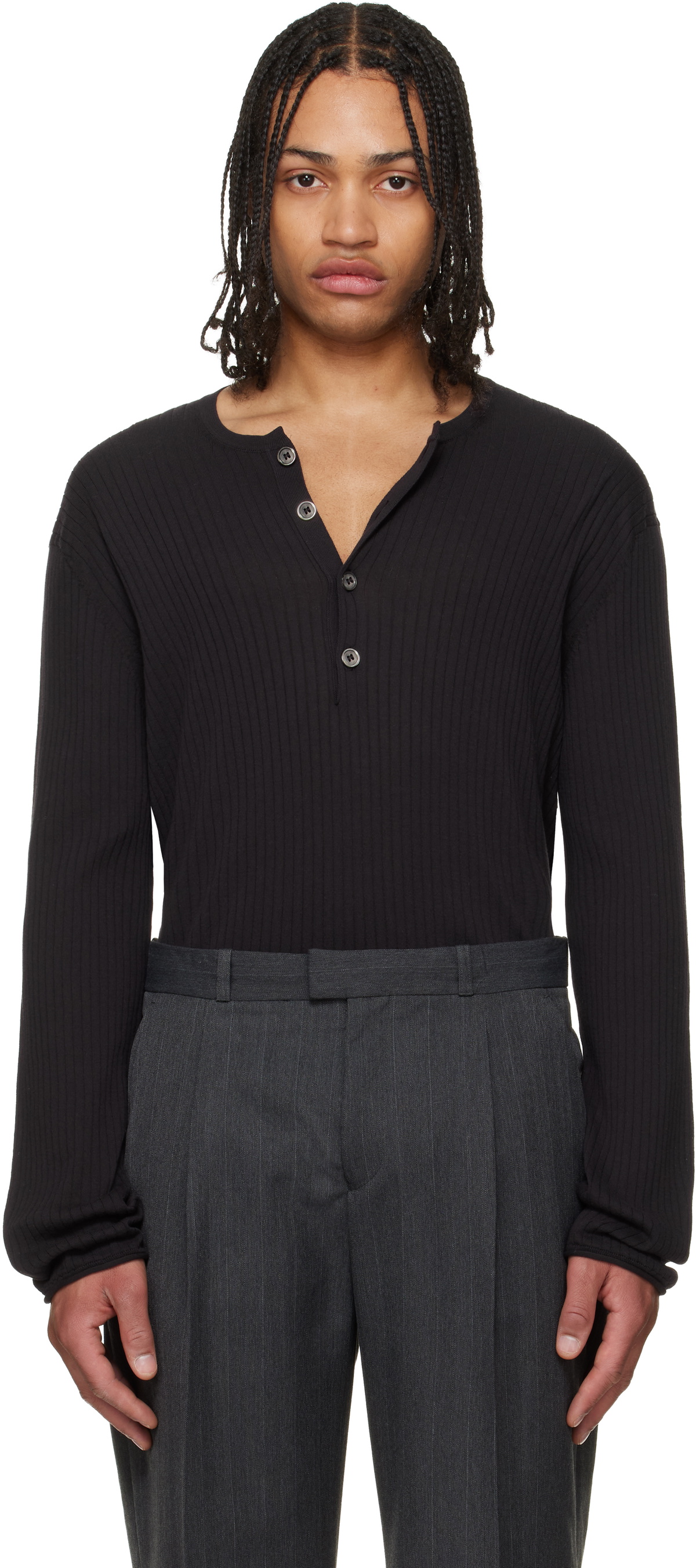 OUR LEGACY Navy Fine Henley