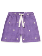 Karu Research - Wide-Leg Upcycled Embroidered Cotton Drawstring Shorts - Purple