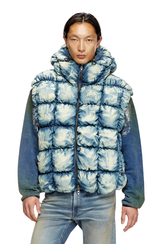 Photo: Diesel Tie-dyed denim puffer vest - Winter Jackets - Unisex - Blue