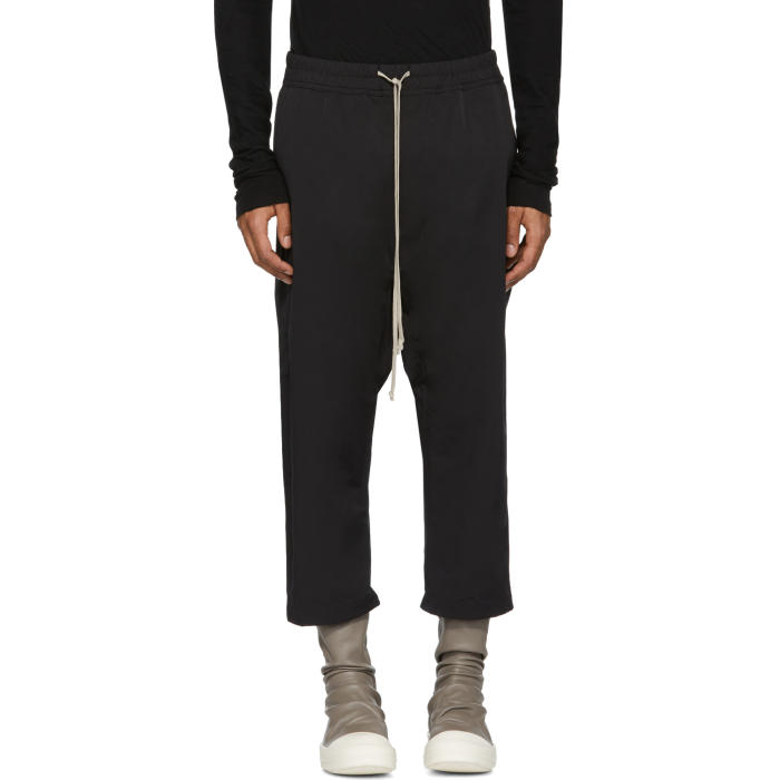 Rick Owens Drkshdw Black Nylon Drawstring Cropped Lounge Pants