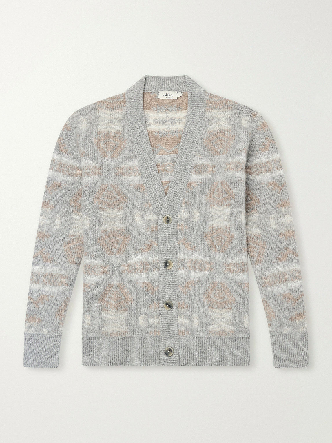 Altea - Virgin Wool-Jacquard Cardigan - Gray