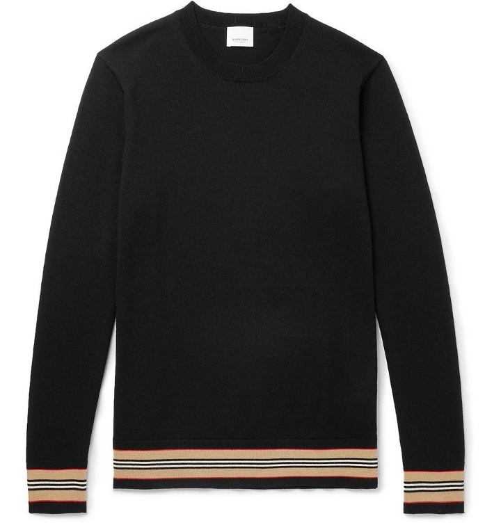 Photo: Burberry - Striped Merino Wool Sweater - Black