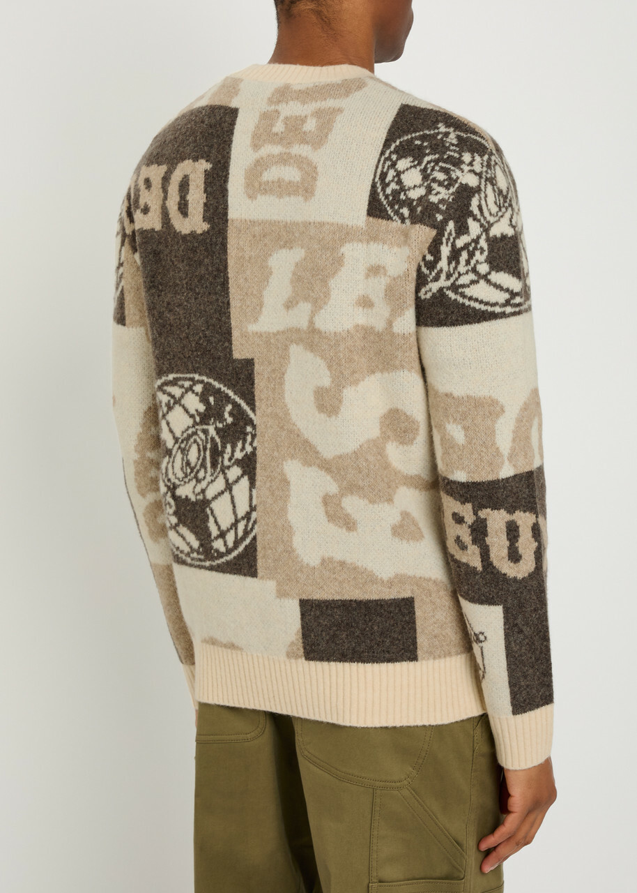 Les Deux Globe Jacquard Knit Jumper Sand