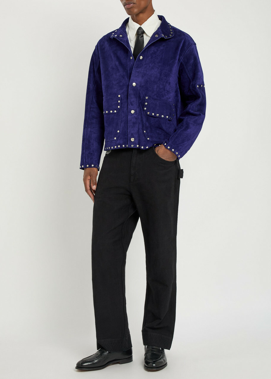 Bode Studded Suede Jacket Blue