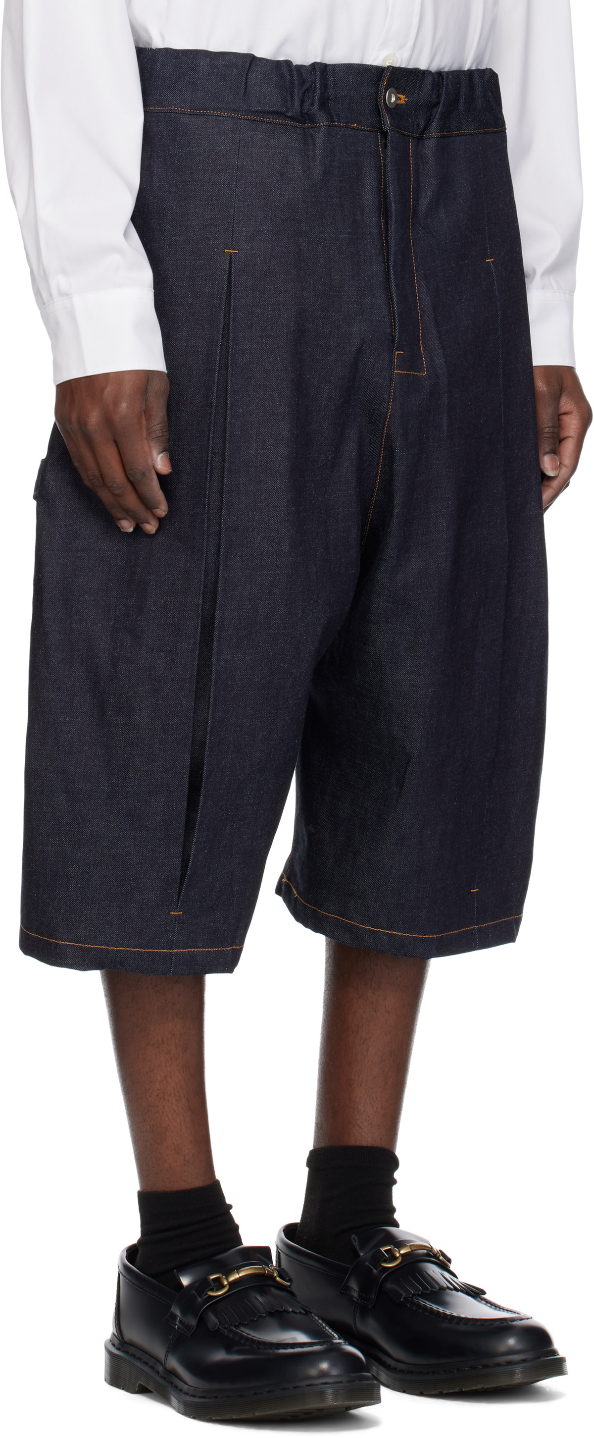 SAGE NATION Blue Box Pleat Denim Shorts SAGE NATION SAGE NATION