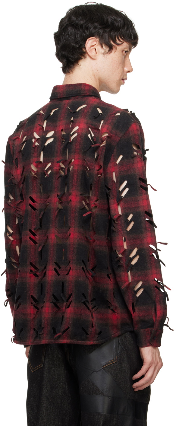 Juntae Kim Red Laser-Slashed Shirt