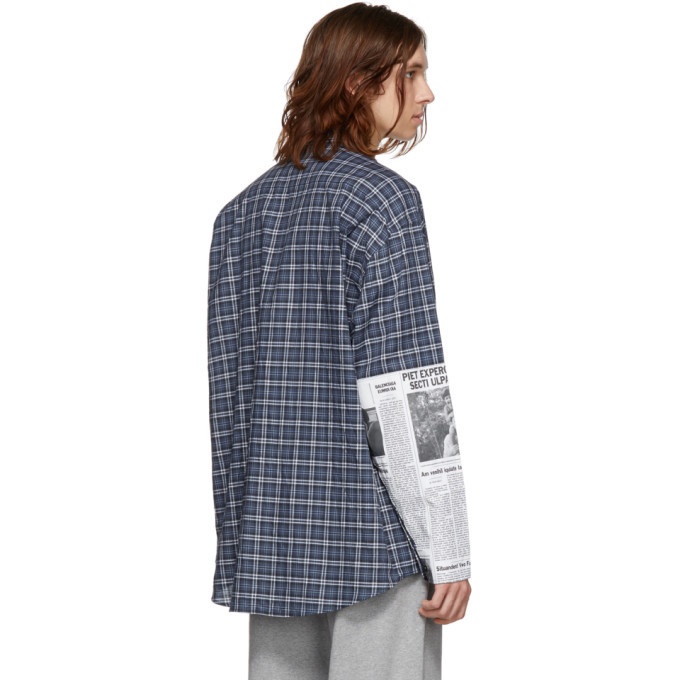 Balenciaga Blue and Grey Newspaper Patch Shirt Balenciaga